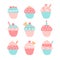 Cute illustration with cupcakes set