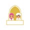 Cute illustration design couple moslem children pray on mosque
