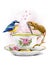 Cute illustration of a elegant vintage tea cup with bird and mouse