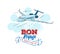 Cute illustration of flying plane in the clouds with logo symbol Bon Voyage