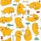 Cute illustration with fun puppies in seamless pattern.