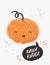 Cute illustration for Halloween party invitation or greeting card. Pumpkin with speech buuble and text Knock Knock