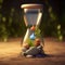 a cute illustration of hourglass in nature with the cute little one inside it. 3d rendering