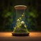 a cute illustration of hourglass in nature with the cute little one inside it. 3d rendering