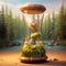 a cute illustration of hourglass in nature with the cute little one inside it. 3d rendering