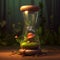 a cute illustration of hourglass in nature with the cute little one inside it. 3d rendering