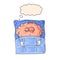 Cute illustration of human brain sleeps in the bed.
