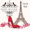 Cute illustration shoes boutique red shoe hang on a banner