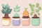 Cute illustration small plant in pots colorful color background