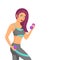 Cute illustration of a woman exercising with dumbbells