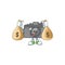 A cute image of digital camera cartoon character holding money bags