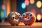 Cute image of the donut characters full of love and happiness. Abstract picture of romantic dinner. Food Character concept