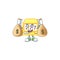 A cute image of golden slot machine cartoon character holding money bags