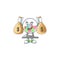 A cute image of lottery machine ball cartoon character holding money bags