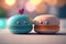 Cute image of the macaroon makaroon characters full of love and happiness. Abstract picture of romantic dinner. Food Character