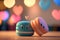 Cute image of the macaroon makaroon characters full of love and happiness. Abstract picture of romantic dinner. Food Character