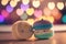 Cute image of the macaroon makaroon characters full of love and happiness. Abstract picture of romantic dinner. Food Character