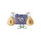 A cute image of retro camera cartoon character holding money bags