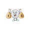 A cute image of satellite dish cartoon character holding money bags