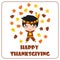 Cute Indian boy is happy behind maple leaves cartoon illustration for thanksgiving`s day card design