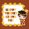 Cute Indian boy and maple leaves frame vector cartoon illustration for thanksgiving`s day card design