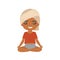 Cute indian chibi boy doing yoga, isolated on white background. Cartoon flat style