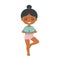 Cute indian chibi girl doing yoga on a white background. Cartoon flat style