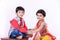 Cute Indian child brother and sister celebrating raksha bandhan festival ,