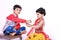 Cute Indian child brother and sister celebrating raksha bandhan festival ,