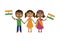 Cute indian children with indian flag icon vector