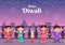 Cute Indian Kids Celebrating Diwali Day Holding Lanterns, lighting Fireworks and Mandala or Rangoli Art With the Background Vector