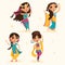 Cute indian kids, girls in traditional indian clothes set, collection