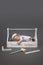 cute infant baby sleeping in wooden toolbox with daddys