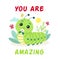 Cute insect caterpillar with lettering you are amazing, cartoon character vector illustration