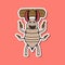 Cute Insect Sticker With Greedy Termite Cartoon Bring Wood. Pink Background.