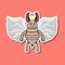 Cute Insect Sticker With Sad Angel Termite Cartoon. Pink Background.