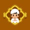Cute islamic boy praying with golden lantern design