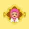 Cute islamic girl praying with golden lantern