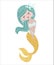 Cute isolated mermaid on a white background.