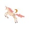 Cute isolated stylish boho moon unicorn composition. Good night concept. Magical animals. Pastel colors. Pony nursery print.