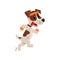 Cute jack russell terrier athlete running putting his tongue, funny sportive pet dog character doing sports vector