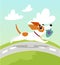 Cute jack russell terrier running with slipper in its mouth on summer day vector Illustration in cartoon style