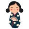 Cute japanese kokeshi doll character. Cartoon vector illustration