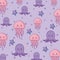 Cute jellyfish and octopus background