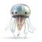 Cute jellyfish robot, robotic animal isolated over white background. Created with generative Ai