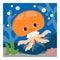 Cute jellyfish and undersea background. Cartoon vector illustration