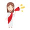 Cute Jesus is holding a megaphone. Isolated Vector Illustration