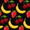 Cute juicy fruits and berries on a black