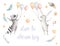 Cute jumping raccoon and bunny animal illustration for kids Watercolor boho forest cartoon Birthday patry rabbit