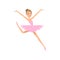 Cute jumping young ballerina girl in pink clothes